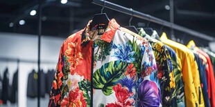 多彩印花衬衫挂于衣架