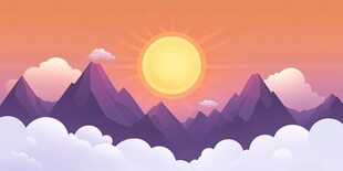 日出云海间的壮丽山峦