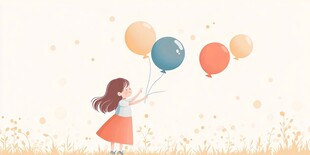 女孩持气球漫步于草地