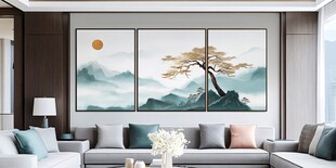 新中式客厅山水松树挂画