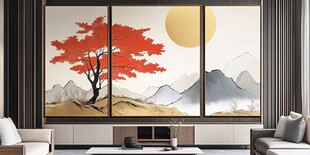 中式客厅红叶山水装饰画