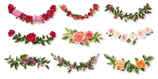 多样玫瑰花卉装饰花环