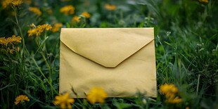 草地上的黄色信封