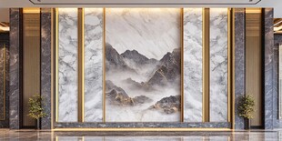 中式山水大理石玄关背景墙