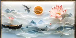 中式山水荷花意境装饰画