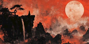 月下孤影立绝壁