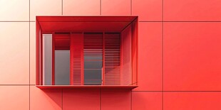 红色建筑中的别致窗户