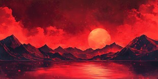 血色夕阳下的壮美山水