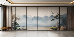 中式山水屏风的雅致空间