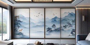 新中式山水屏风客厅美景