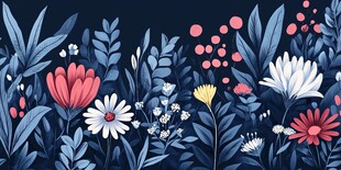 深蓝色背景的多彩花卉图案