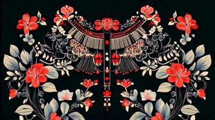 中式古典刺绣领口花卉图案