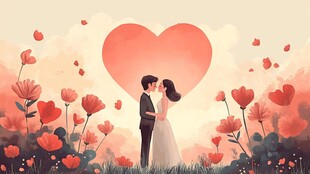 浪漫花海中的甜蜜情侣