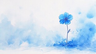 蓝花绽于梦幻水彩背景