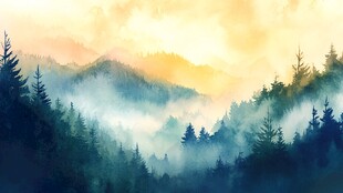 山林晨雾间的梦幻光影