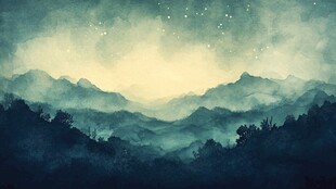 梦幻山间星空夜景图