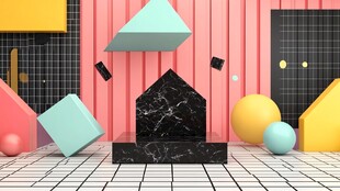 创意几何场景中的黑色展示台