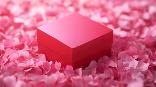 粉色花瓣中的红色礼盒