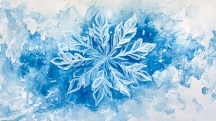 蓝色水彩风唯美雪花图案
