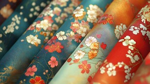 多彩花卉风传统布料展示