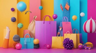 多彩购物袋与趣味装饰摆件