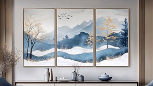 三联山水挂画 装点雅致空间