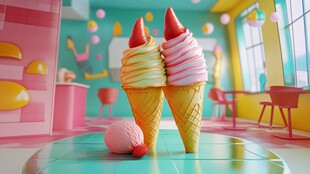 甜蜜双球冰淇淋梦幻场景