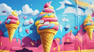 梦幻多彩冰淇淋街头艺术