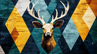 几何背景下的优雅鹿头插画