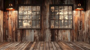 复古木质墙面与双窗场景