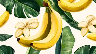 香蕉花卉与绿叶插画