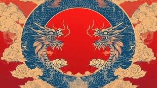 双龙戏日中式传统纹样