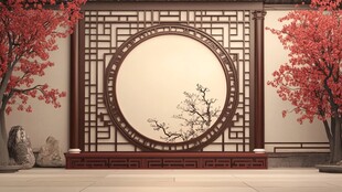 中式古风典雅屏风景观