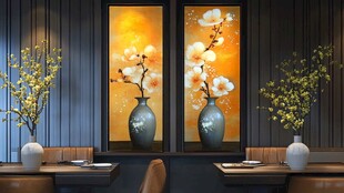 中式餐厅的花卉装饰挂画