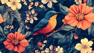 花鸟共绘的梦幻自然图景