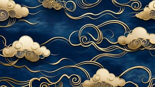 中式金云蓝底纹理图案