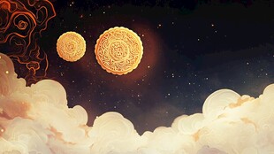 梦幻云中双月中秋美景