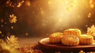 中秋月饼与烂漫菊花之景