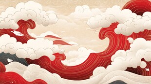 红浪翻涌中式风插画