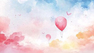 梦幻云端的粉色热气球