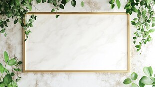 绿植环绕的金色边框画框