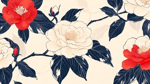 中式山茶花卉图案背景图