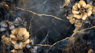 黑金大理石花卉奢华背景