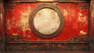 中式复古红墙圆形装饰背景