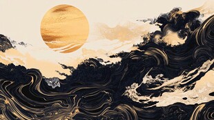 海上金日涌动磅礴海浪