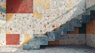 多彩斑驳墙面下的个性楼梯