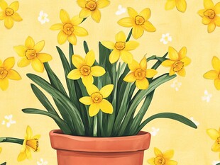 盆栽黄水仙 清新花卉图