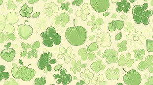 清新绿调水果花卉无缝图案