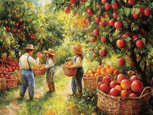 果园丰收 农人采摘欢乐景