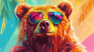 潮酷棕熊戴墨镜的夏日形象